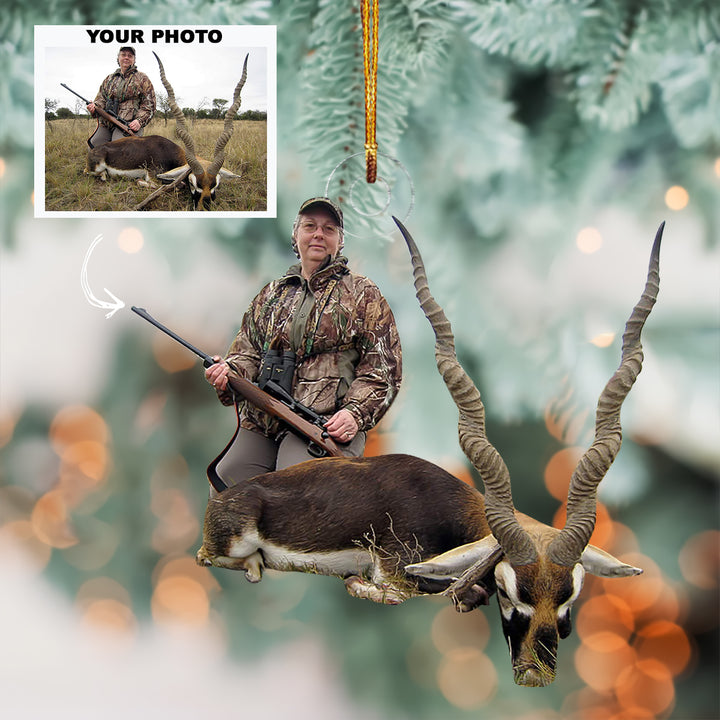 Antelope Hunter Woman - Personalized Photo Mica Ornament - Christmas Gift For Hunting Lovers
