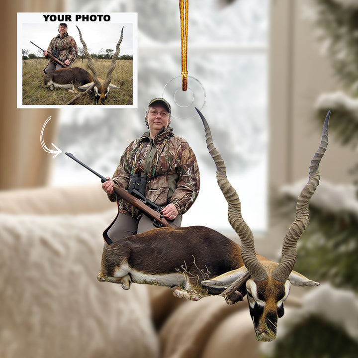 Antelope Hunter Woman - Personalized Photo Mica Ornament - Christmas Gift For Hunting Lovers