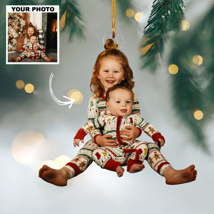 Sibling Souls - Personalized Photo Mica Ornament - Christmas Gift For Family Member, Kids