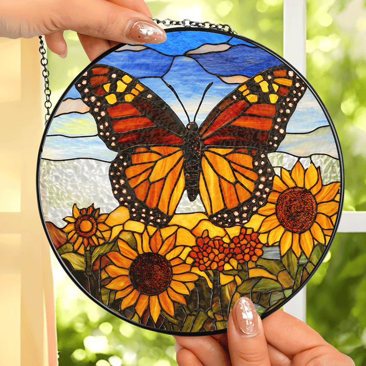 Winged Harmony Monarch Butterfly - Stained Glass Window Hanging Suncatcher NCU0PD006