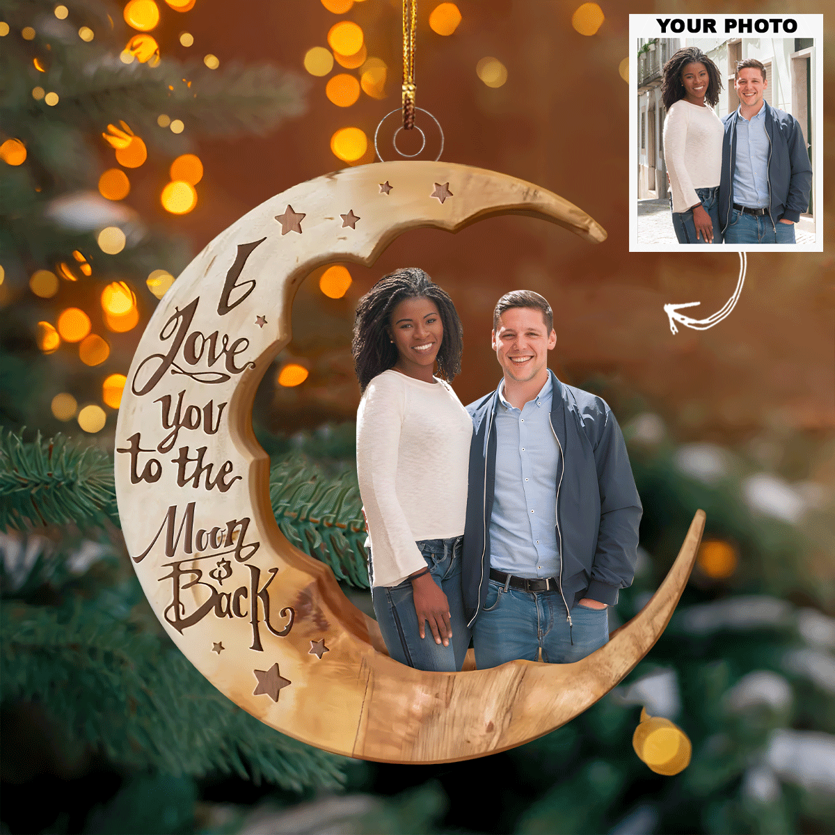 Love You To The Moon And Back - Personalized Photo Mica Ornament - Christmas Gift For Couple UPL0PD044