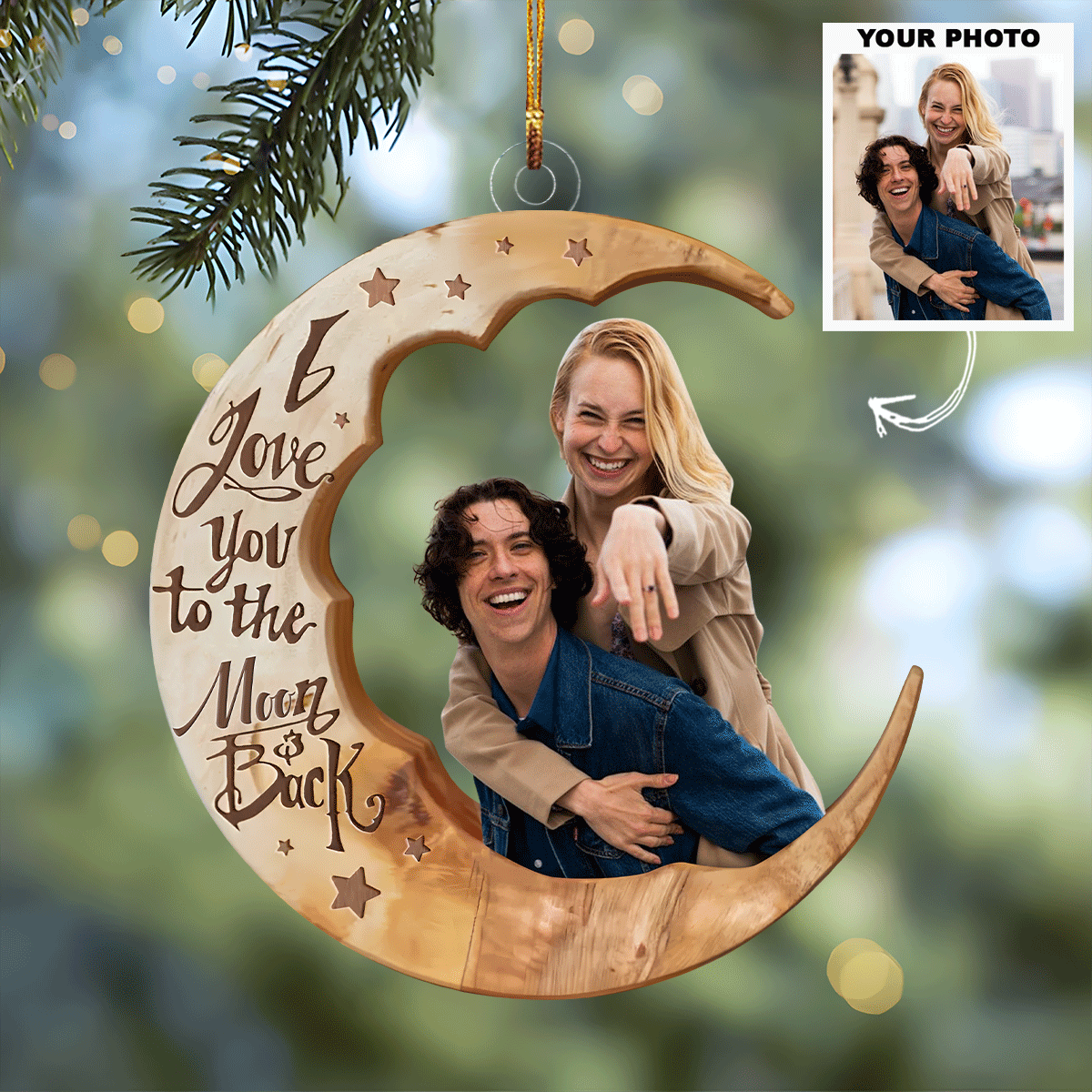 Love You To The Moon And Back - Personalized Photo Mica Ornament - Christmas Gift For Couple UPL0PD044