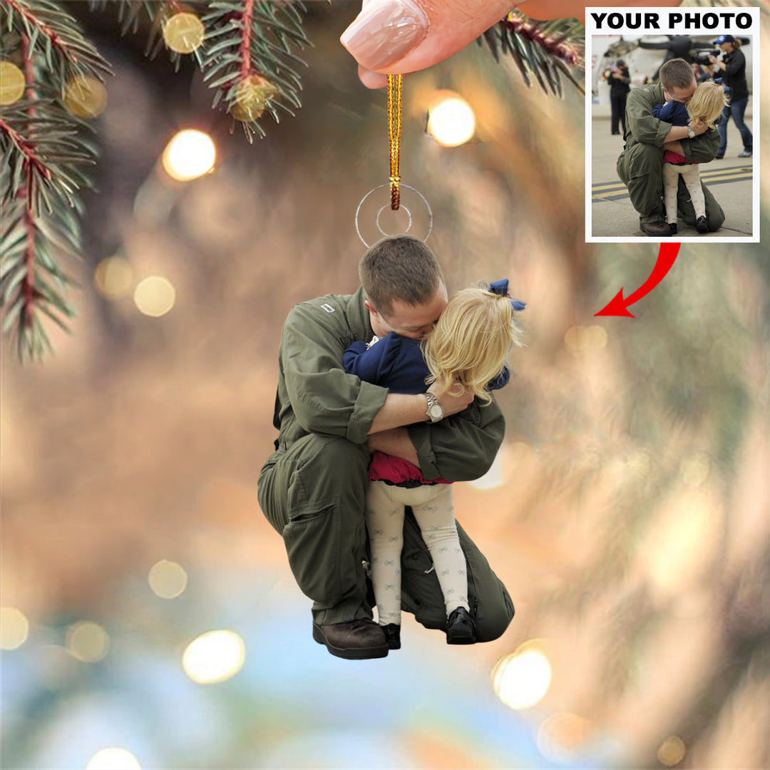 Hero Is Homecoming - Personalized Photo Mica Ornament - Christmas Gift For Family Members, Army Veterans And Service Members