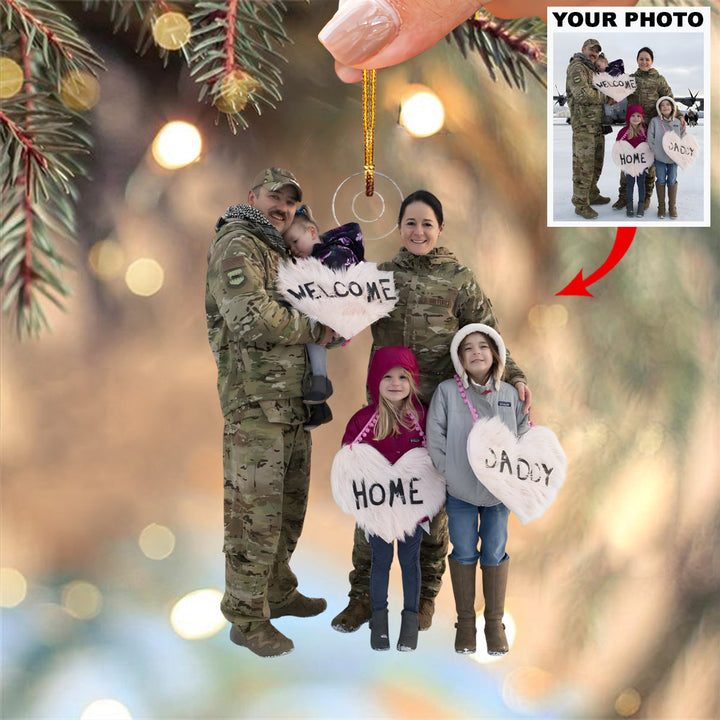 Military Family Memories - Personalized Photo Mica Ornament - Christmas Gift For Family Members, Army Veterans And Service Members