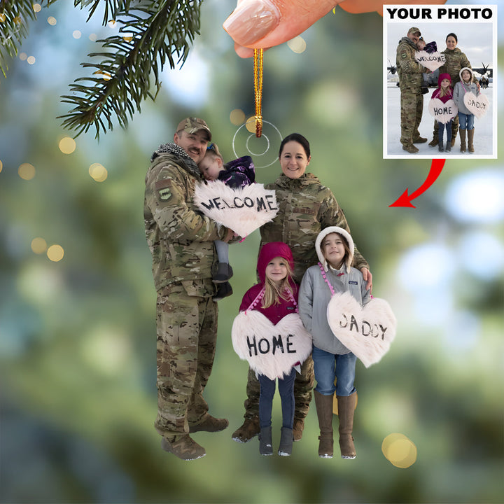 Military Family Memories - Personalized Photo Mica Ornament - Christmas Gift For Family Members, Army Veterans And Service Members