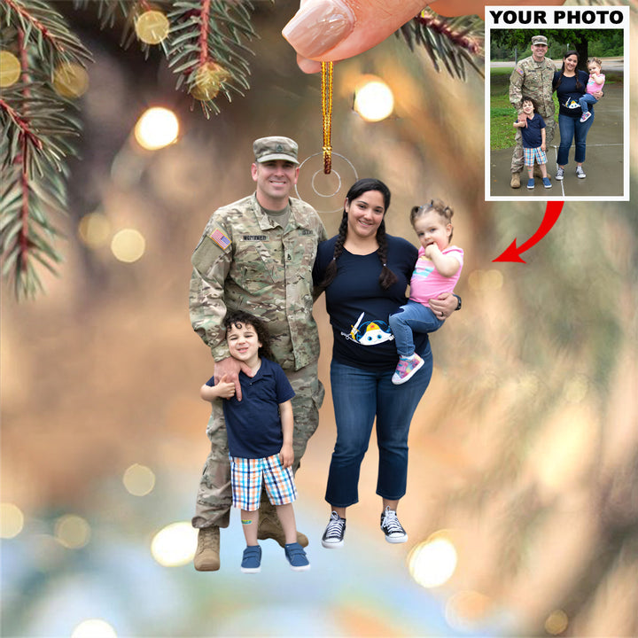 Proud to Serve - Personalized Photo Mica Ornament - Christmas Gift For Family Members, Army Veterans And Service Members