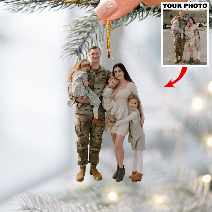 Military Family Bond - Personalized Photo Mica Ornament - Christmas Gift For Family Members, Army Veterans And Service Members