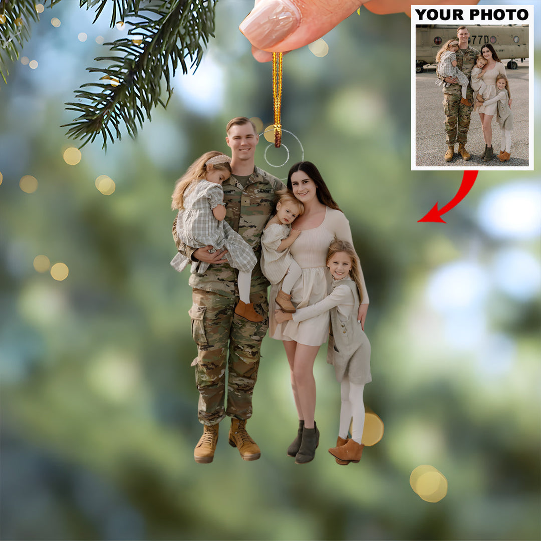 Military Family Bond - Personalized Photo Mica Ornament - Christmas Gift For Family Members, Army Veterans And Service Members