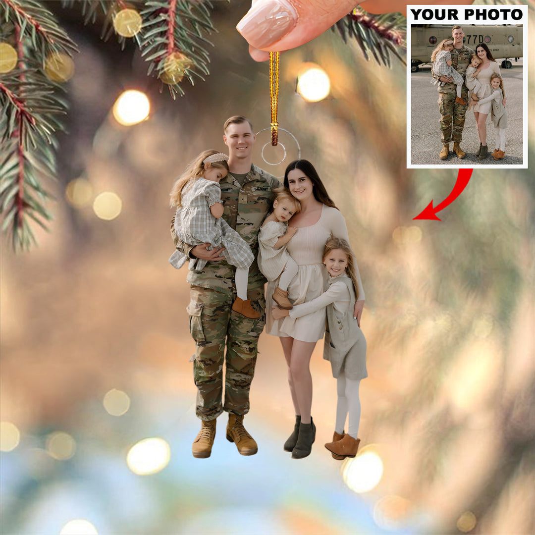 Military Family Bond - Personalized Photo Mica Ornament - Christmas Gift For Family Members, Army Veterans And Service Members