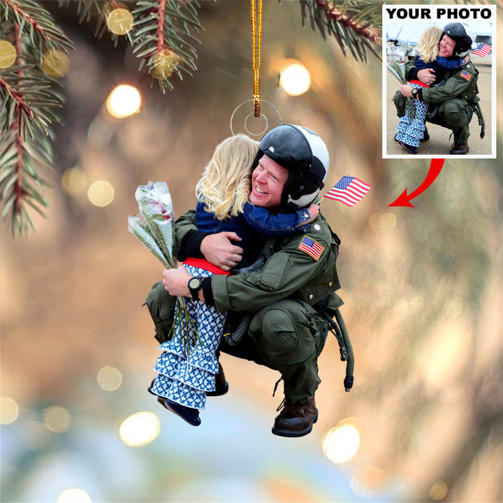 Pilot Welcome Hug - Personalized Photo Mica Ornament - Christmas Gift For Family Members, Army Veterans And Service Members