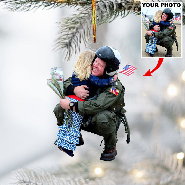 Pilot Welcome Hug - Personalized Photo Mica Ornament - Christmas Gift For Family Members, Army Veterans And Service Members