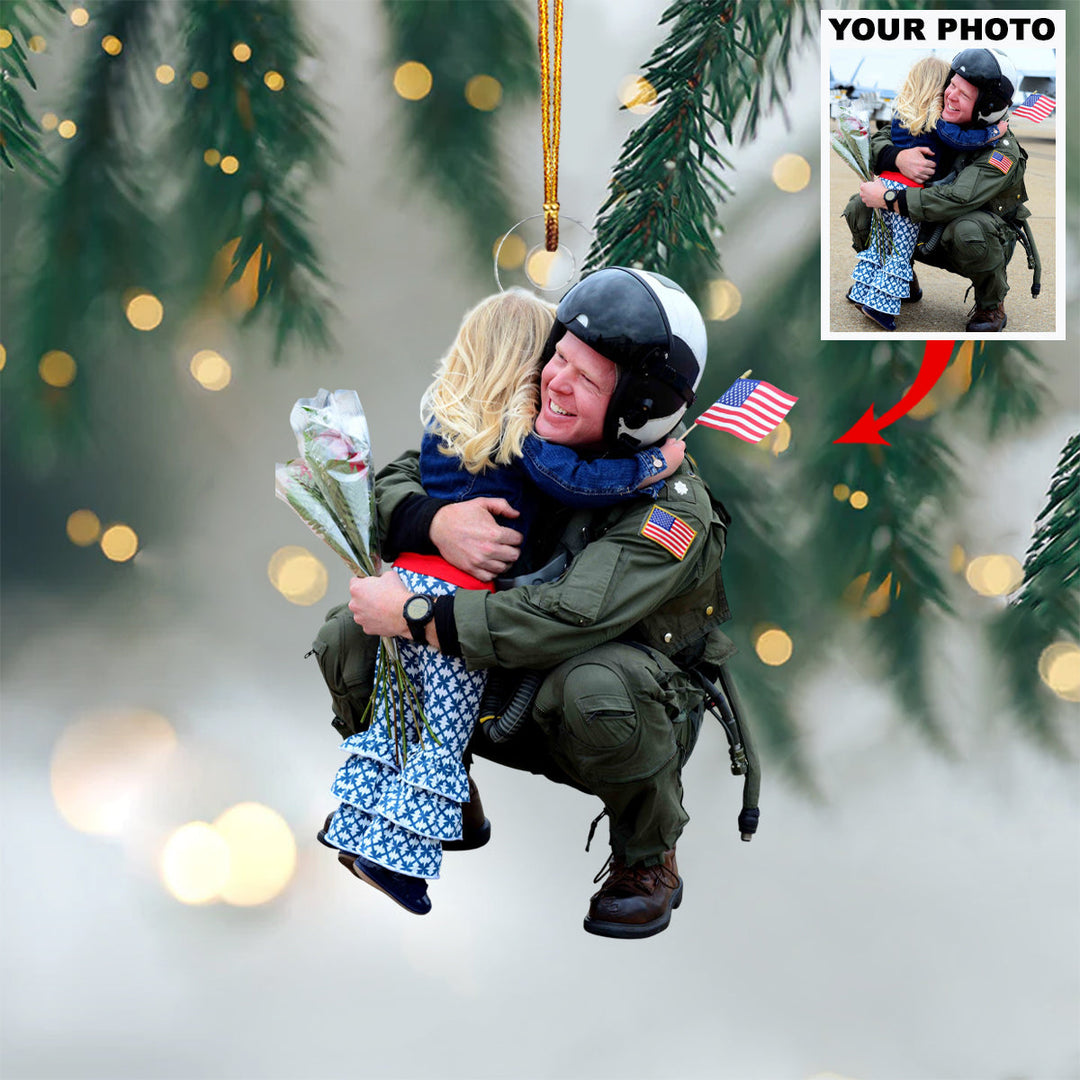 Pilot Welcome Hug - Personalized Photo Mica Ornament - Christmas Gift For Family Members, Army Veterans And Service Members