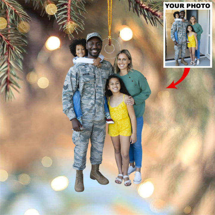 Family Military Reunion - Personalized Photo Mica Ornament - Christmas Gift For Family Members, Army Veterans And Service Members