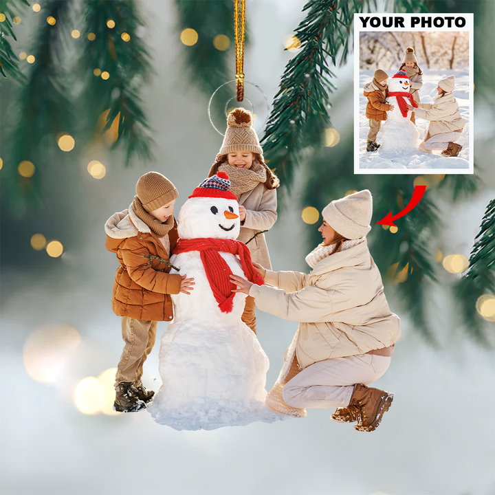 Family Play Under The Snow - Personalized Custom Photo Mica Ornament - Christmas Gift For Family, Family Members, Skiing Lover