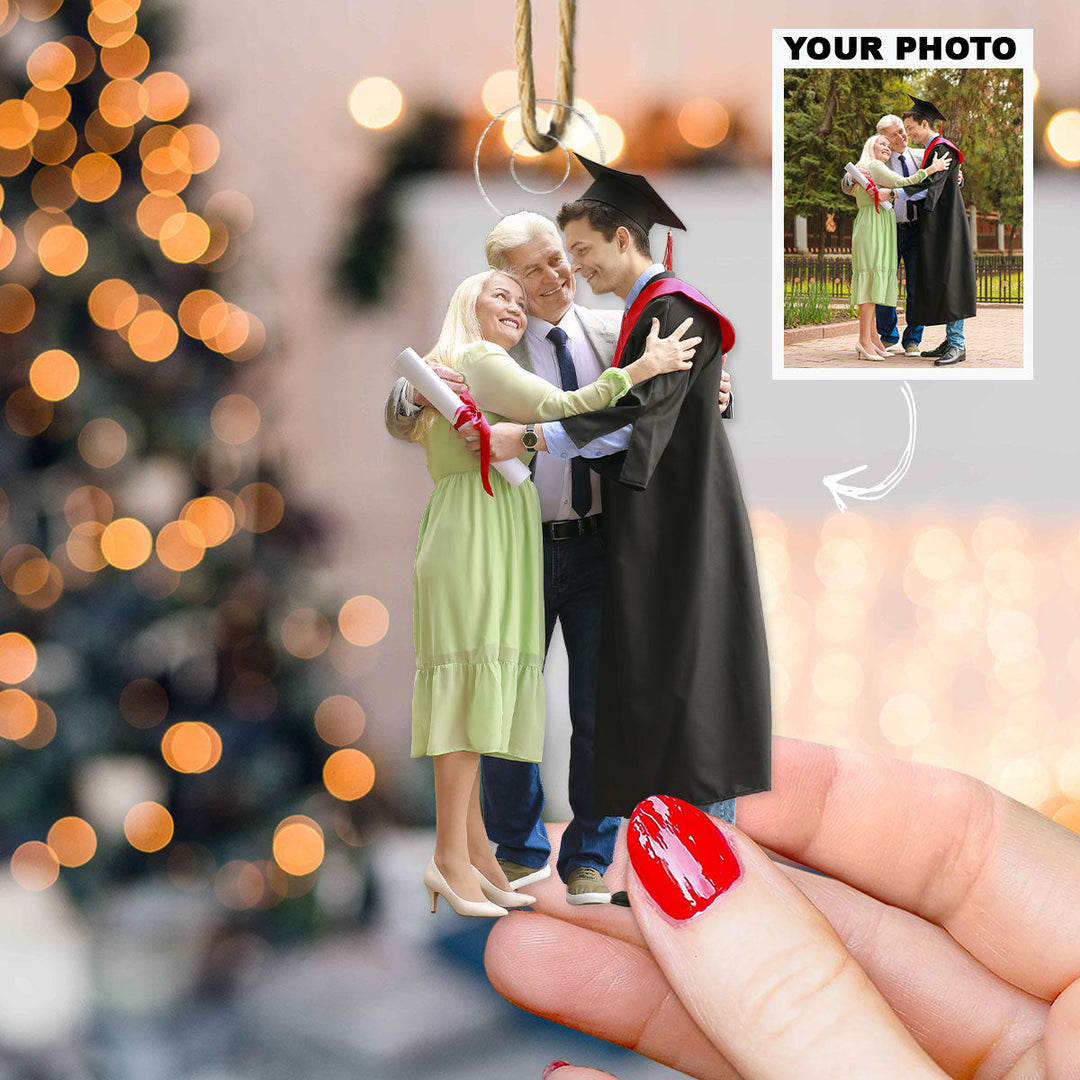 Graduate With Parents - Personalized Custom Photo Mica Ornament - Christmas Gift For Graduation, Family Members
