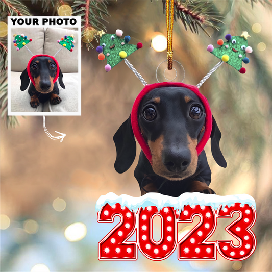 Christmas Cute Dog Customized Dog Photo Ornament - Personalized Custom Photo Mica Ornament - Christmas Gift For Dog Dad, Dog Mom, Cat Dad, Cat Mom UPL0DM003