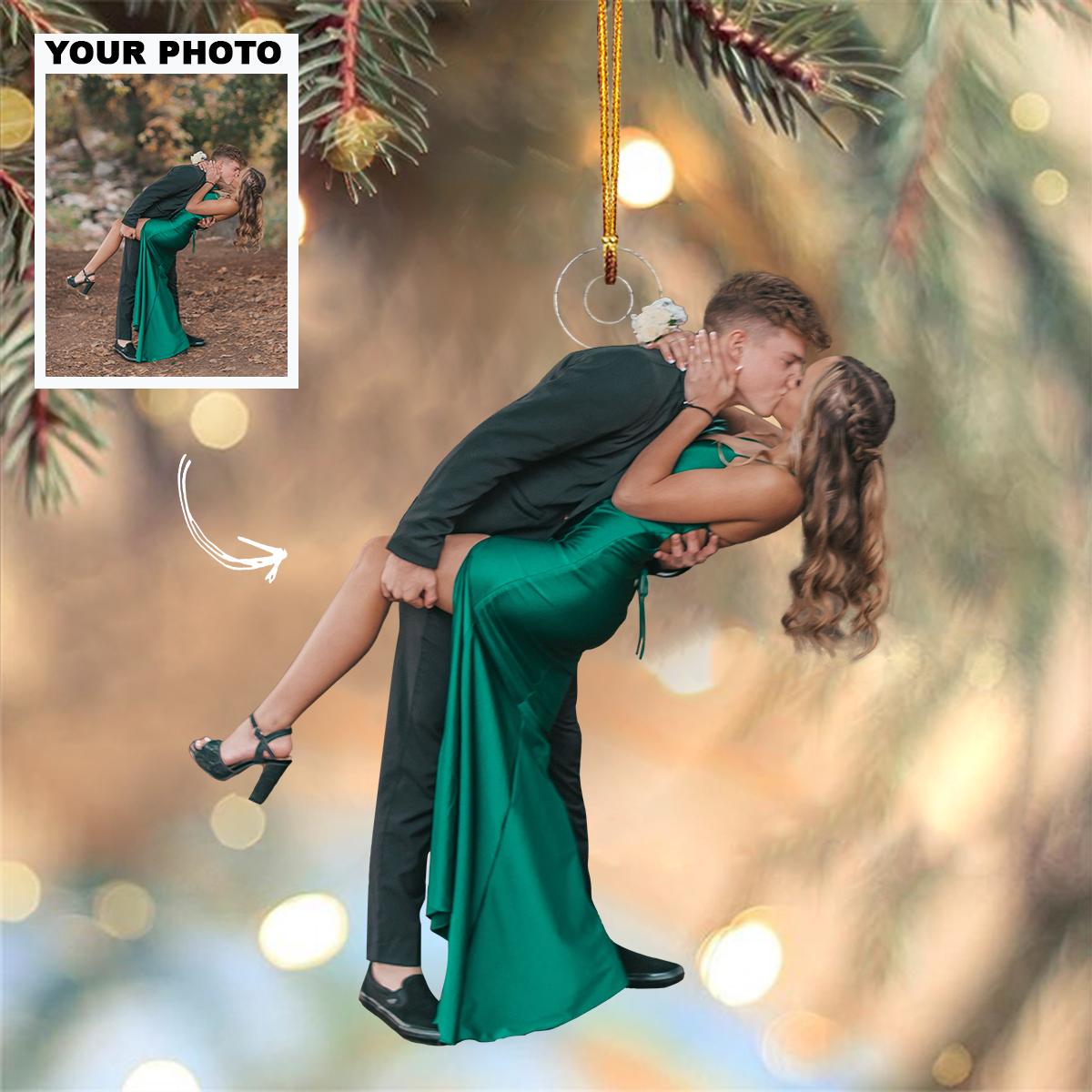 Happy Family Merry Christmas - Personalized Custom Photo Mica Ornament - Christmas Gift For Family Members, Grandma, Grandpa, Mom, Dad