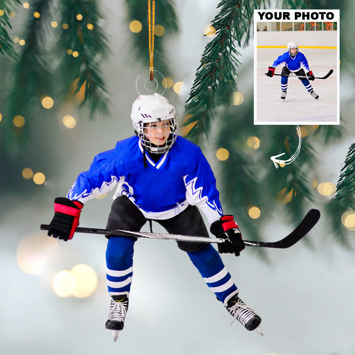 Kid Ice Hockey Ornament - Personalized Custom Photo Mica Ornament - Christmas Gift For Ice Hockey Lovers, Family Members