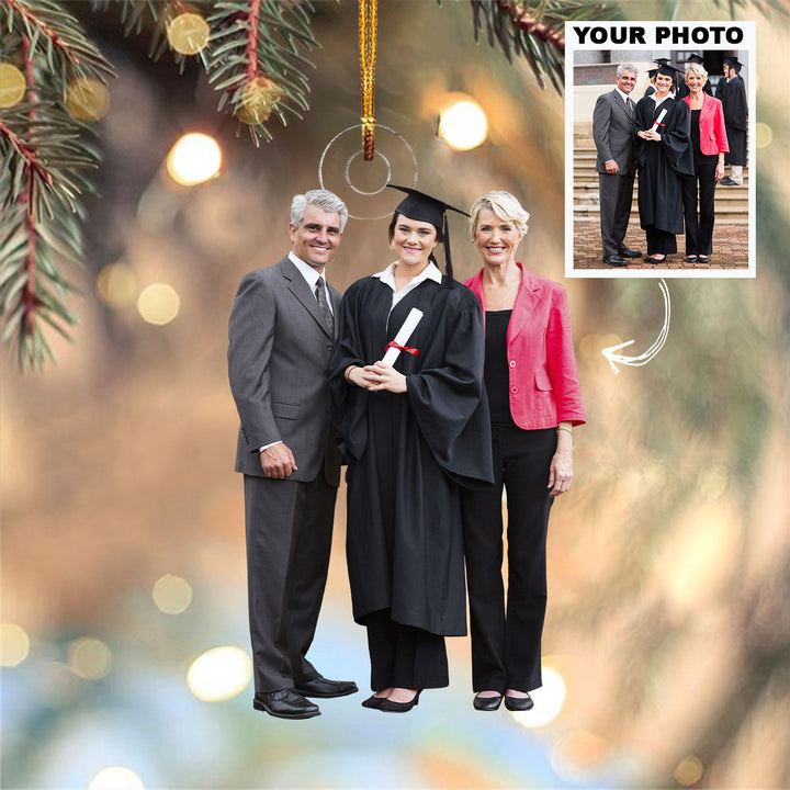 Graduate With Parents - Personalized Custom Photo Mica Ornament - Christmas Gift For Graduation, Family Members