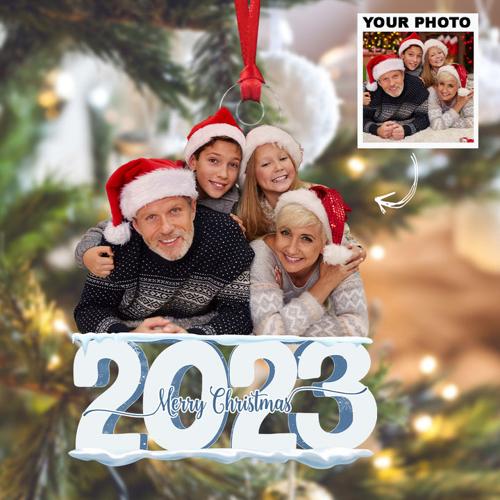Merry Christmas 2023 - Personalized Custom Photo Mica Ornament - Christmas Gift For Family Members, Grandma, Grandpa UPL0DM016