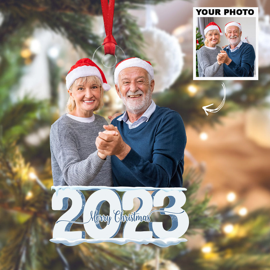 Merry Christmas 2023 - Personalized Custom Photo Mica Ornament - Christmas Gift For Family Members, Grandma, Grandpa UPL0DM016