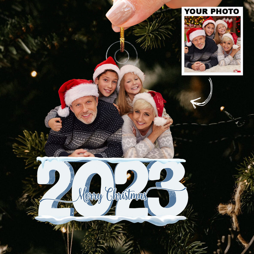 Merry Christmas 2023 - Personalized Custom Photo Mica Ornament - Christmas Gift For Family Members, Grandma, Grandpa UPL0DM016