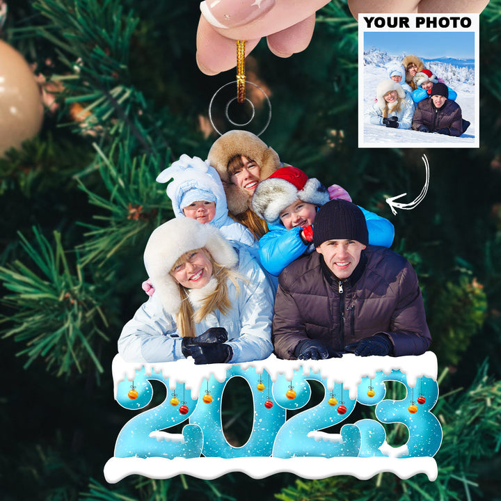 Merry Christmas 2023 Blue Winter Snow - Personalized Custom Photo Mica Ornament - Christmas Gift For Family Members, Couple, Wife, Husband UPL0DM014