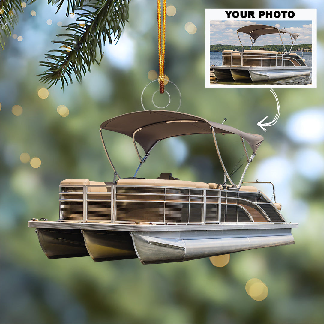 I Love Pontoon - Personalized Custom Photo Mica Ornament - Christmas Gift For Pontoon Lovers, Family Members