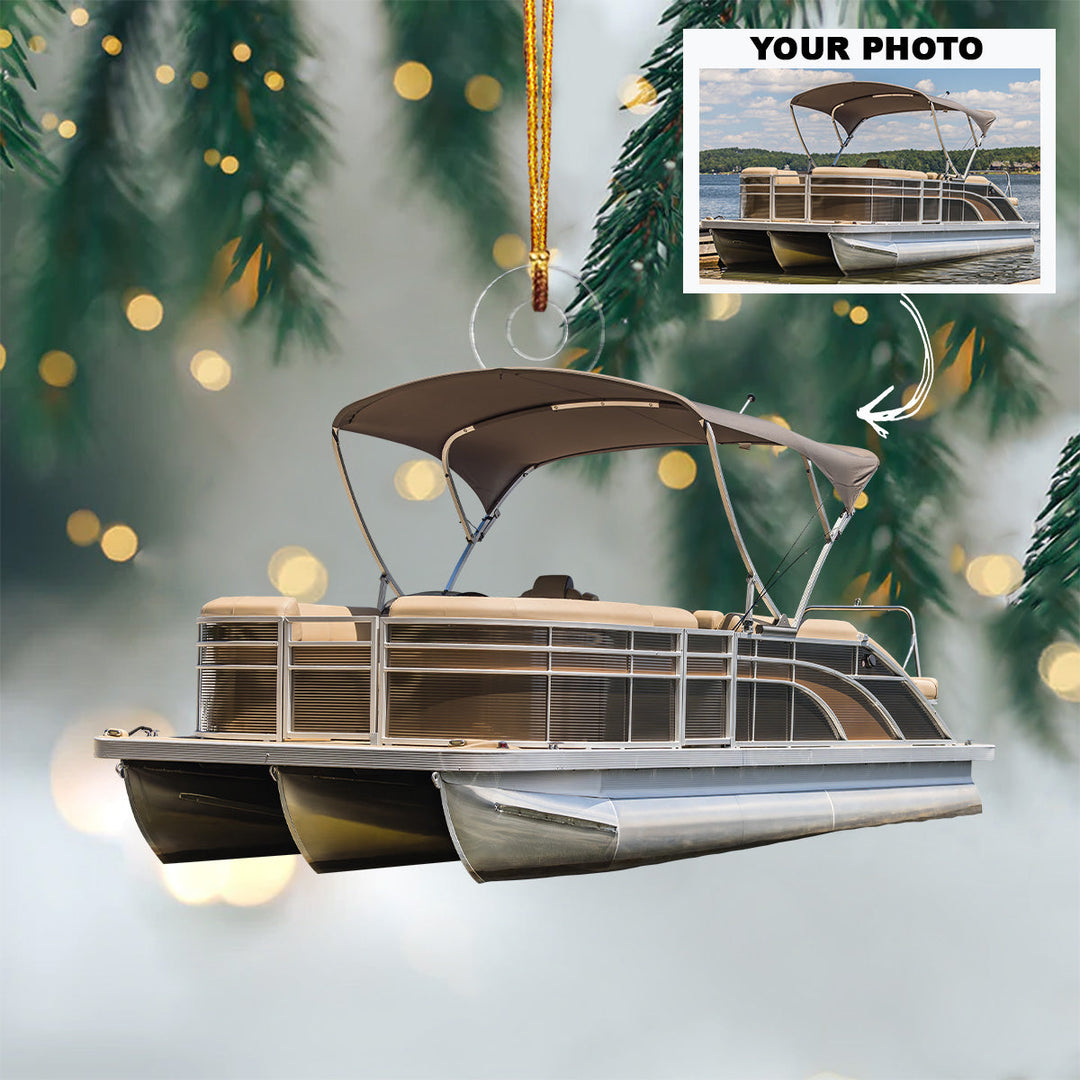 I Love Pontoon - Personalized Custom Photo Mica Ornament - Christmas Gift For Pontoon Lovers, Family Members
