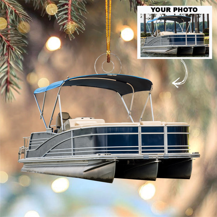 I Love Pontoon - Personalized Custom Photo Mica Ornament - Christmas Gift For Pontoon Lovers, Family Members
