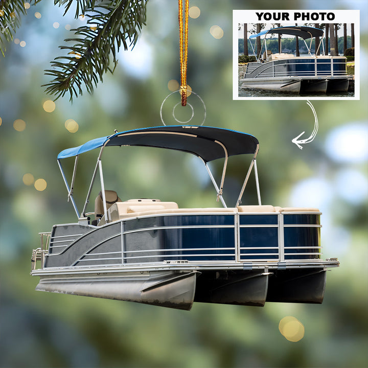I Love Pontoon - Personalized Custom Photo Mica Ornament - Christmas Gift For Pontoon Lovers, Family Members
