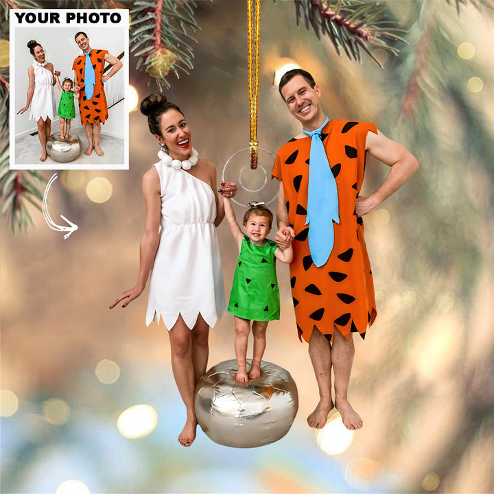 Family In Funny Costume - Personalized Custom Photo Mica Ornament - Christmas Gift For Family, Family Members