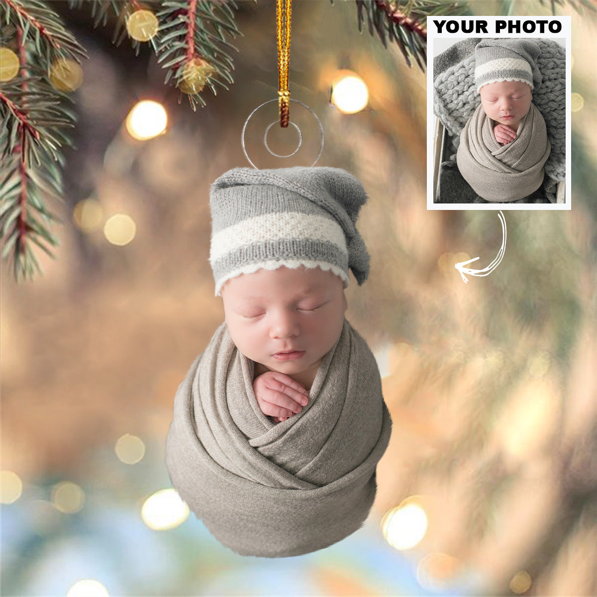 Happy Family Merry Christmas - Personalized Custom Photo Mica Ornament - Christmas Gift For Family Members, Grandma, Grandpa, Mom, Dad