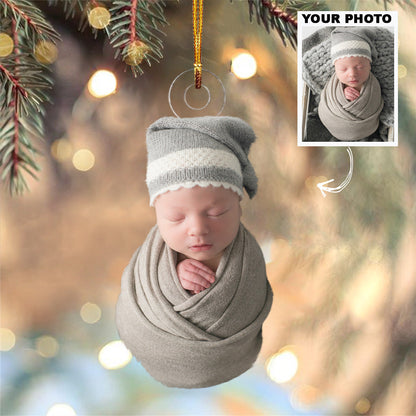 Happy Family Merry Christmas - Personalized Custom Photo Mica Ornament - Christmas Gift For Family Members, Grandma, Grandpa, Mom, Dad