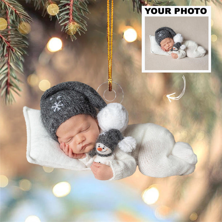 Baby First Christmas Newborn Ornament - Personalized Custom Photo Mica Ornament - Christmas Gift For Family Members