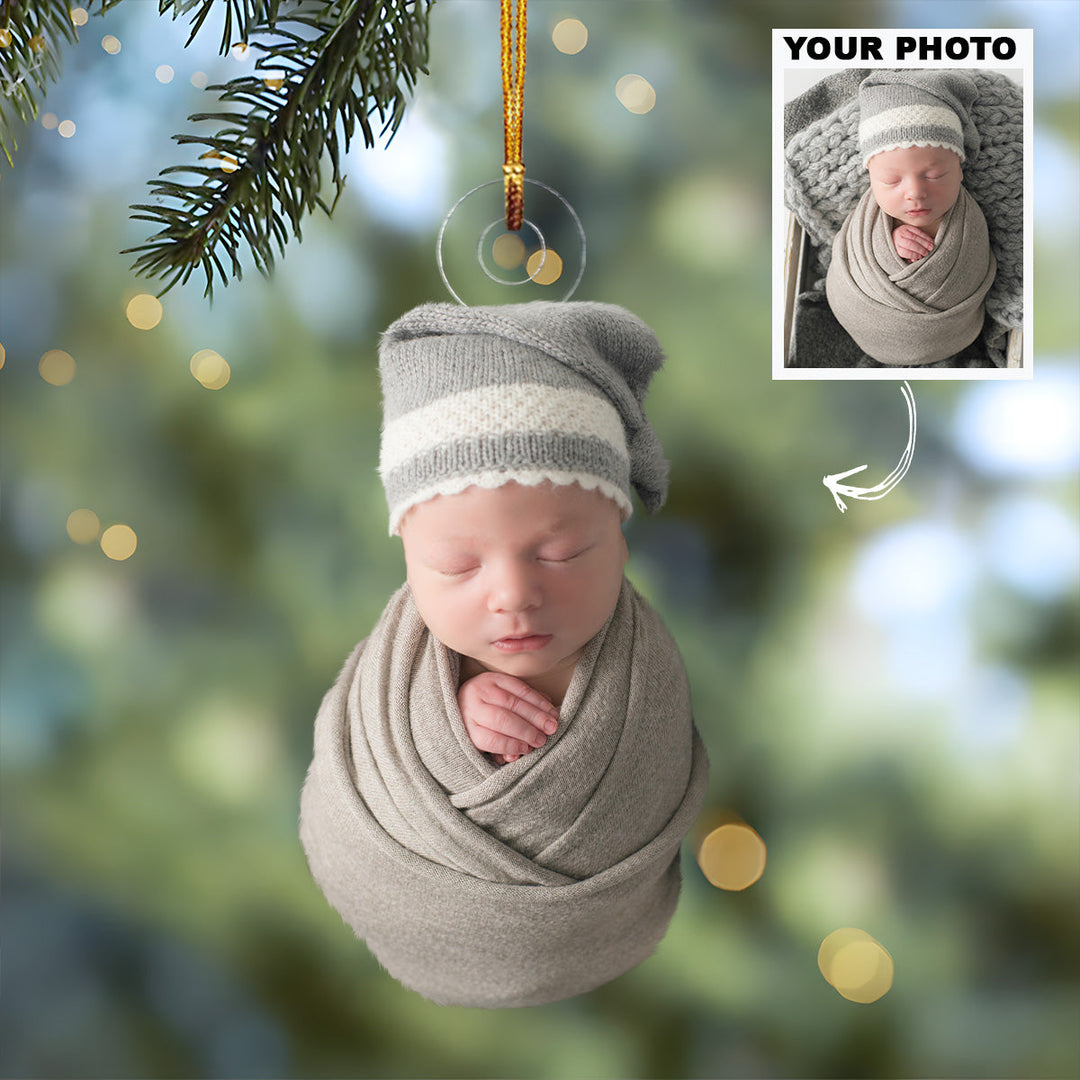 Baby First Christmas Newborn Ornament - Personalized Custom Photo Mica Ornament - Christmas Gift For Family Members