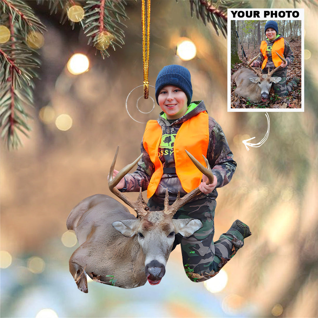 Kid Deer Hunting Ornament - Personalized Custom Photo Mica Ornament - Christmas Gift For Kids, Hunters, Family Members