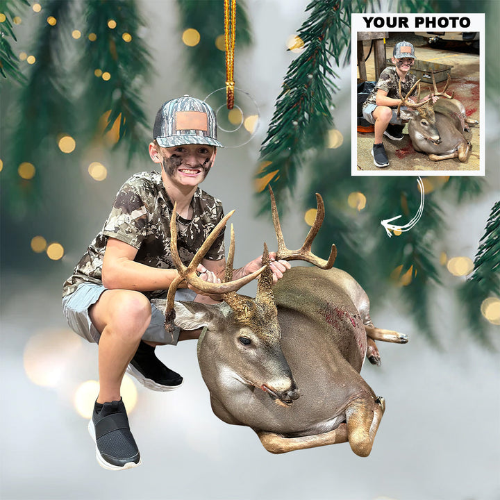Kid Deer Hunting Ornament - Personalized Custom Photo Mica Ornament - Christmas Gift For Kids, Hunters, Family Members