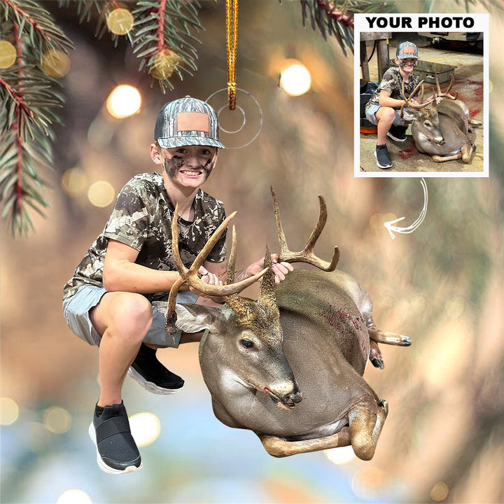 Kid Deer Hunting Ornament - Personalized Custom Photo Mica Ornament - Christmas Gift For Kids, Hunters, Family Members