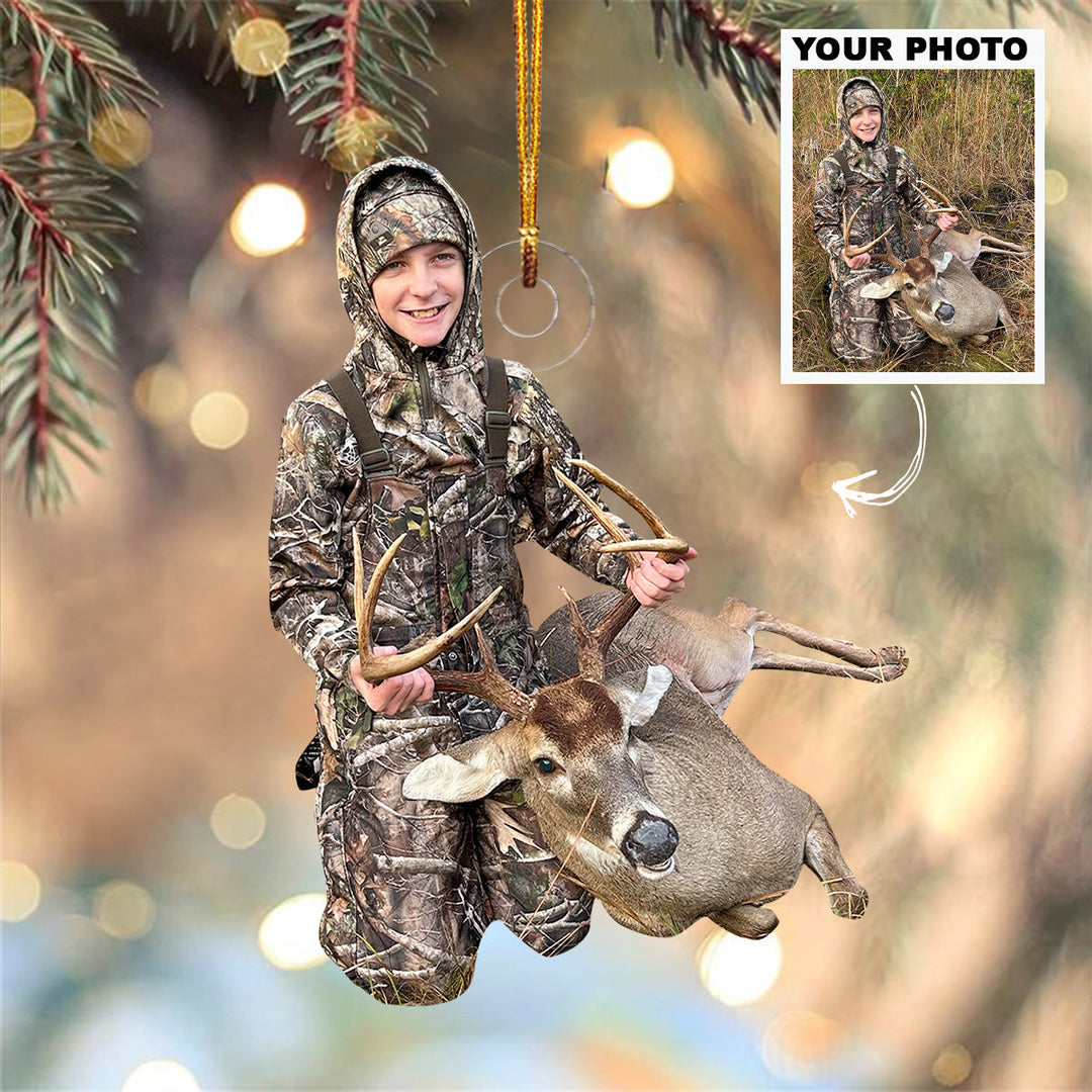 Kid Deer Hunting Ornament - Personalized Custom Photo Mica Ornament - Christmas Gift For Kids, Hunters, Family Members