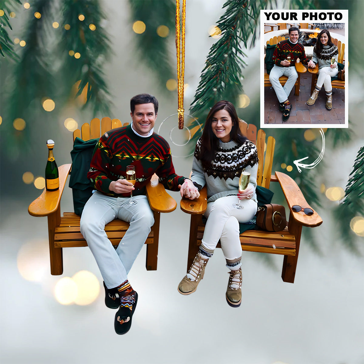 Customized Photo Ornament Drinking Couple - Personalized Photo Mica Ornament - Christmas Gift For Family Members