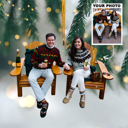 Customized Photo Ornament Drinking Couple - Personalized Photo Mica Ornament - Christmas Gift For Family Members