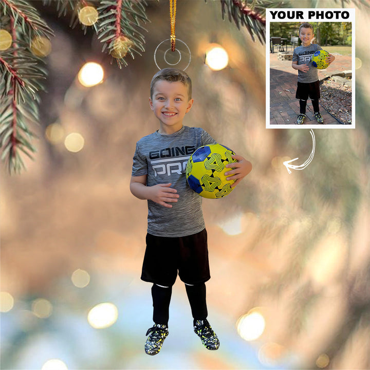 First Day Of Soccer - Personalized Custom Photo Mica Ornament - Christmas Gift For Kids, Son, Daughter, Family Members