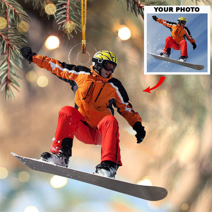 Happiness Is First Tracks In Fresh Snow - Personalized Photo Mica Ornament - Christmas Gift For Family, Family Members, Skiing Lover