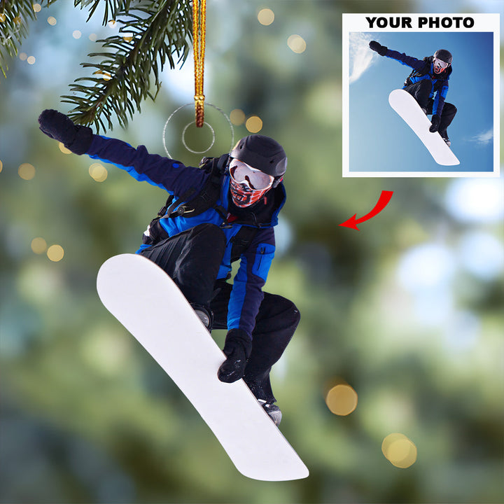 Happiness Is First Tracks In Fresh Snow - Personalized Photo Mica Ornament - Christmas Gift For Family, Family Members, Skiing Lover