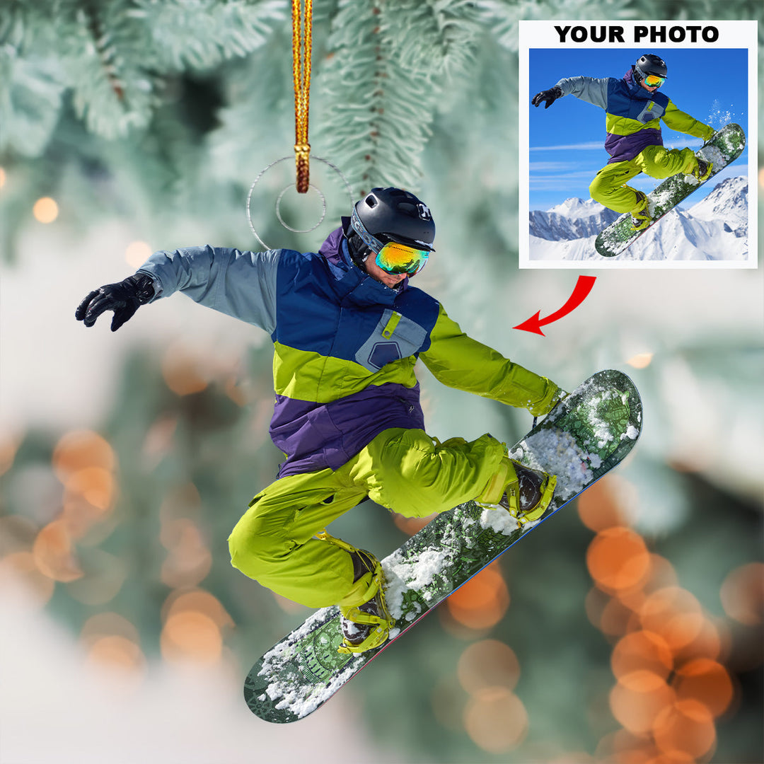 Happiness Is First Tracks In Fresh Snow - Personalized Photo Mica Ornament - Christmas Gift For Family, Family Members, Skiing Lover
