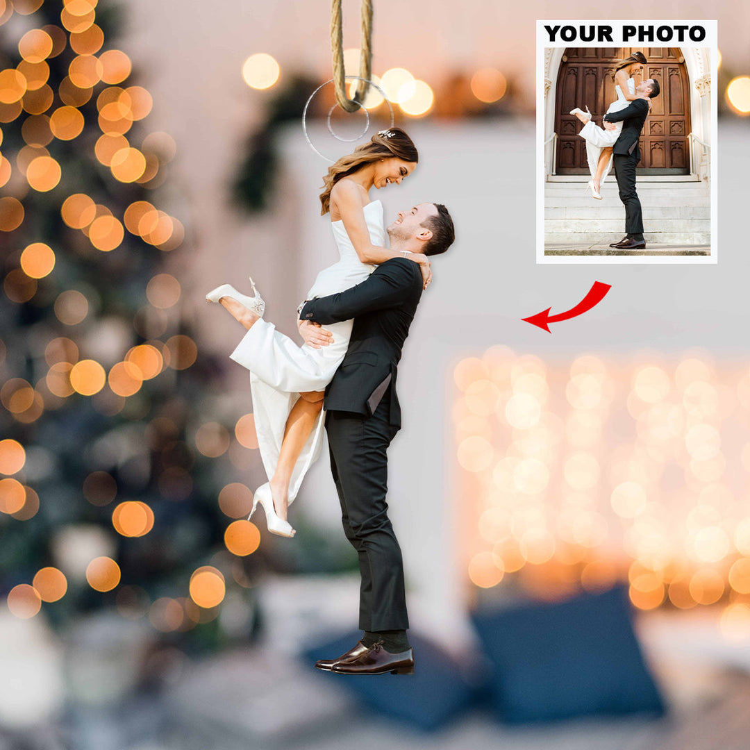 Happy Ending - Personalized Photo Mica Ornament - Christmas, Anniversary Gift For Couple, Wedding Couple