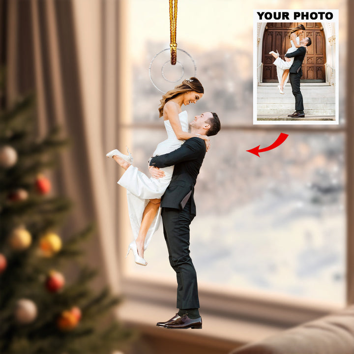 Happy Ending - Personalized Photo Mica Ornament - Christmas, Anniversary Gift For Couple, Wedding Couple