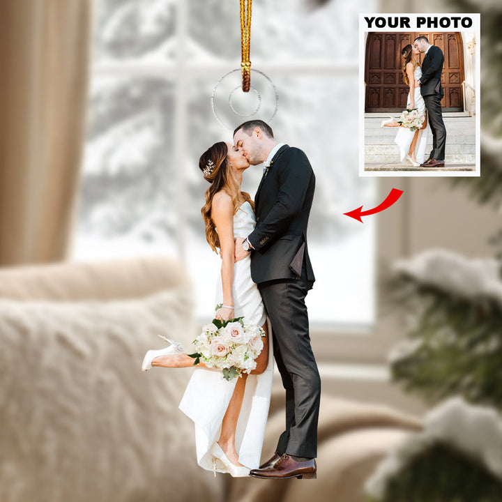 Happy Ending - Personalized Photo Mica Ornament - Christmas, Anniversary Gift For Couple, Wedding Couple