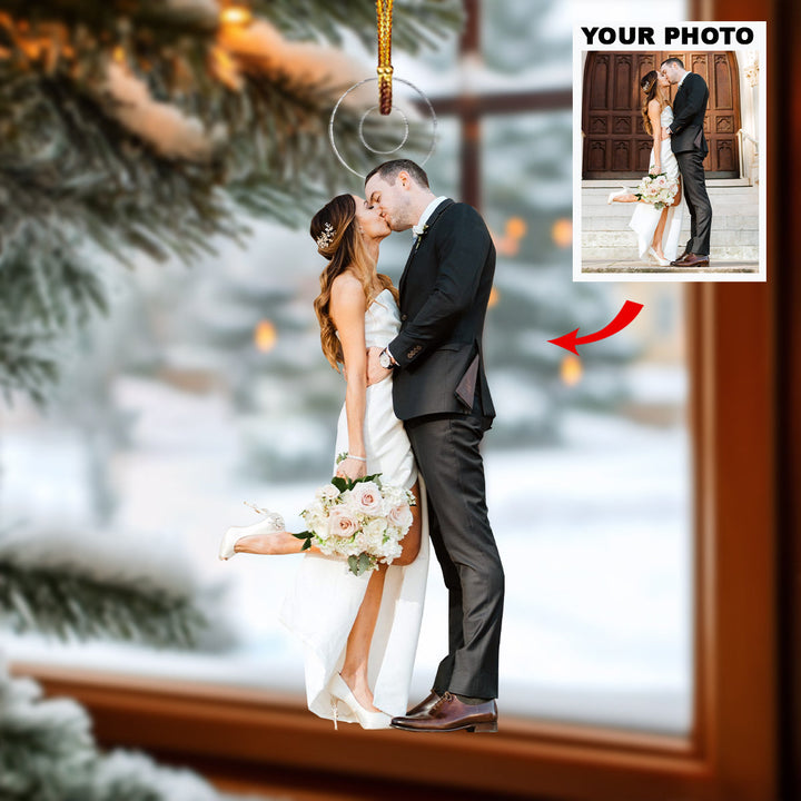 Happy Ending - Personalized Photo Mica Ornament - Christmas, Anniversary Gift For Couple, Wedding Couple